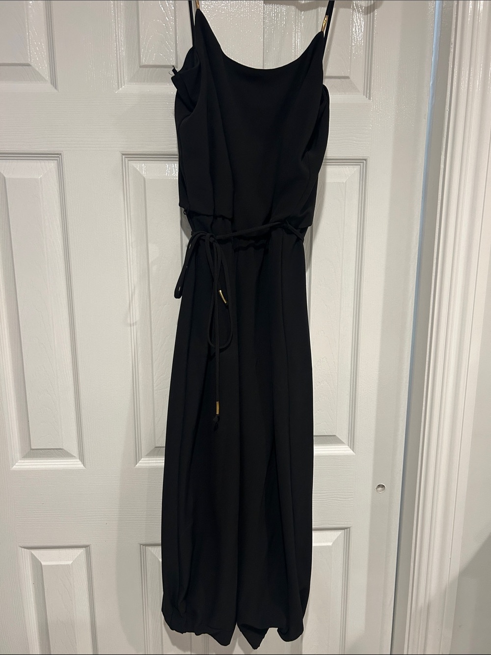 Classic Black Sleeveless Jumpsuit Dress with Tie Waist